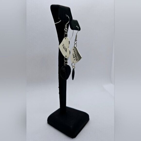 Heart Shape Dangle Earrings. Faith / I am Blessed - Picture 3 of 4